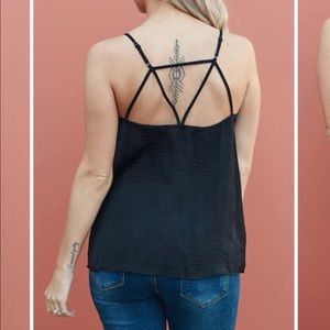 Sexy strappy back tank top black